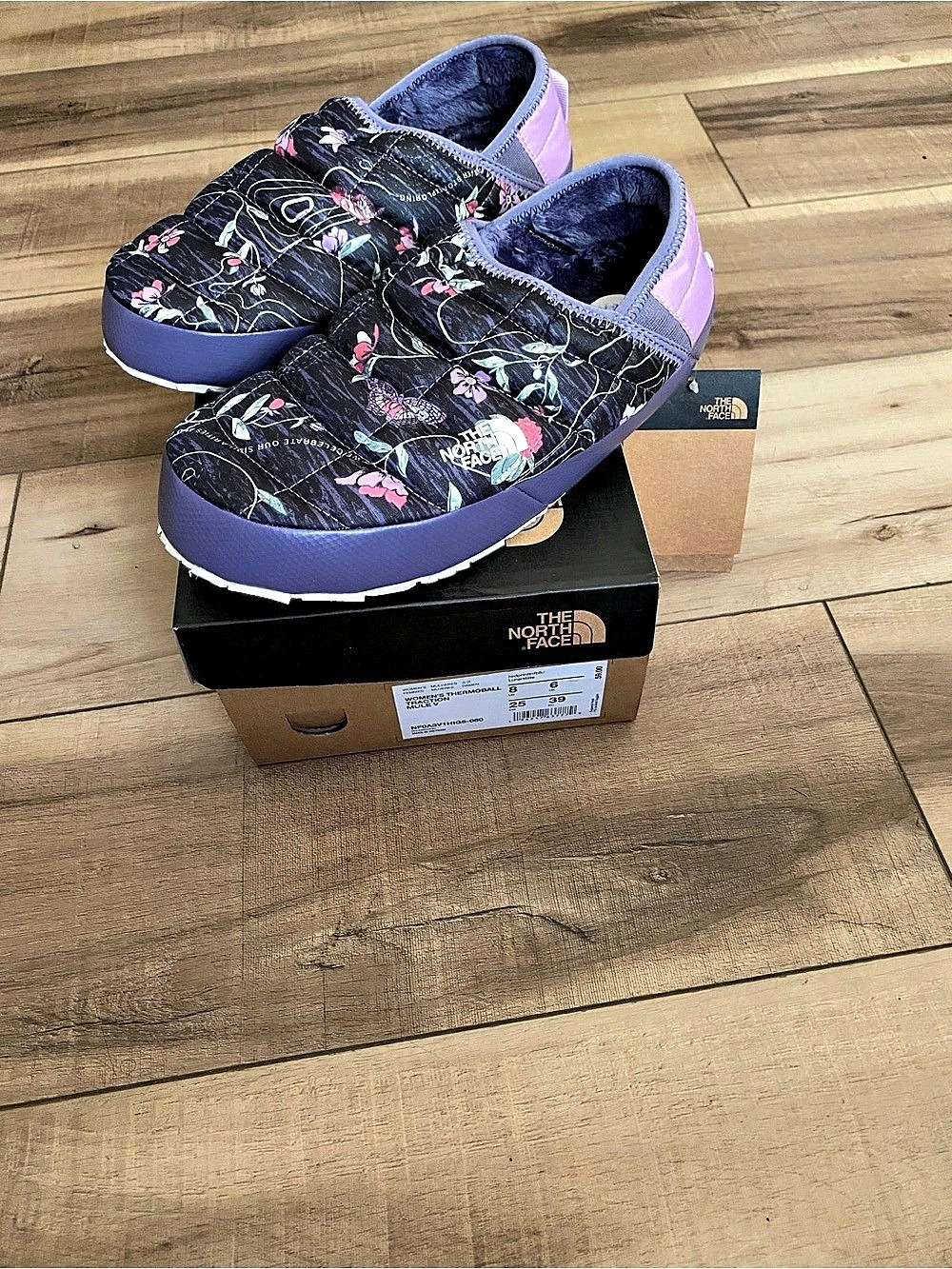 The North Face Thermoball Traction Mule V Floral Mules in Purple & Black US 8